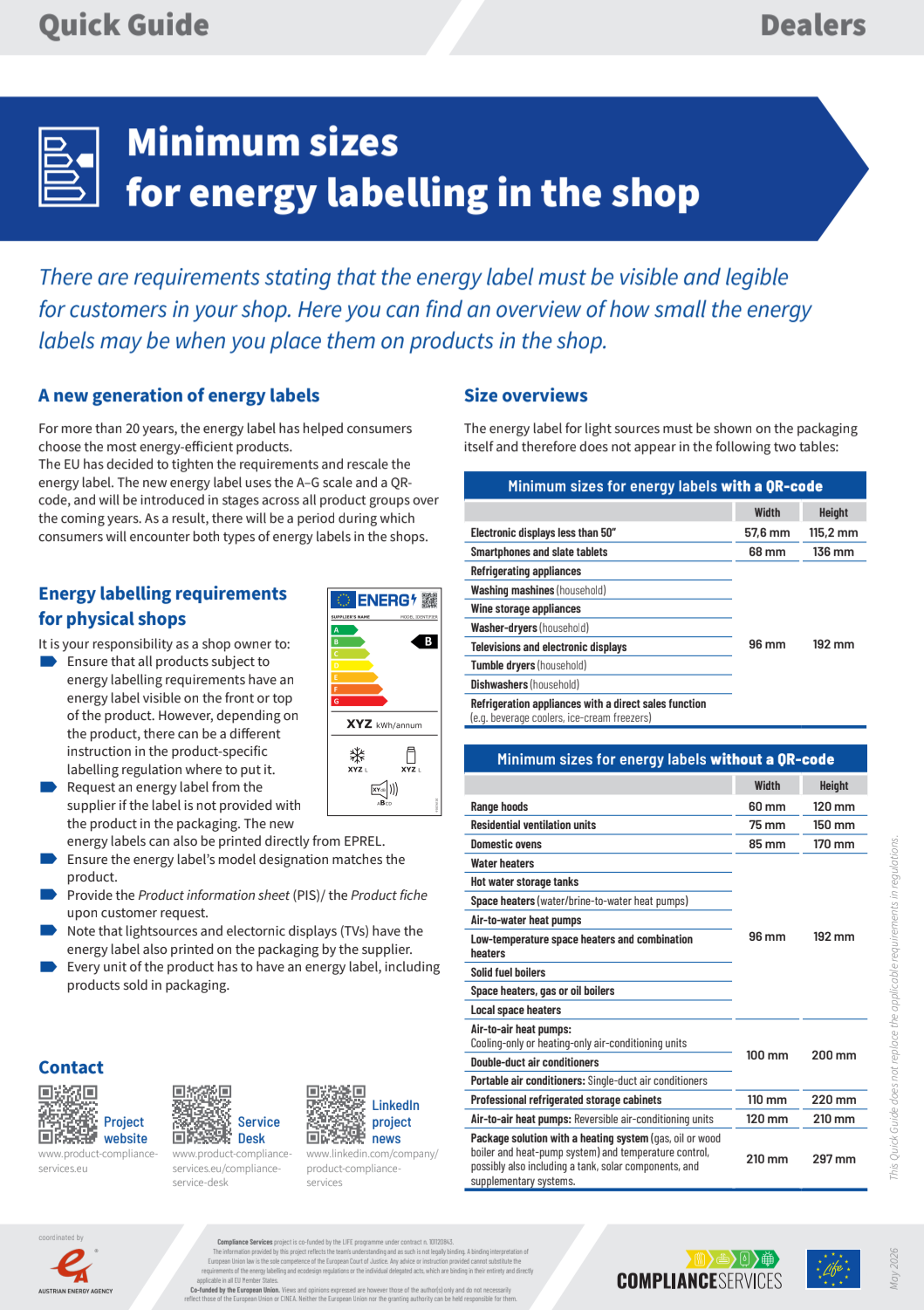 Minimum sizes of the energy label - Compliance Services